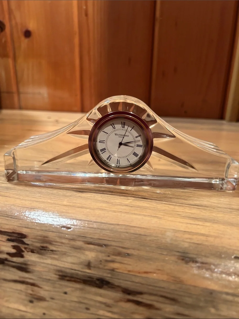 Waterford Clear Crystal Mantel Clock with Gold-Toned Bezel